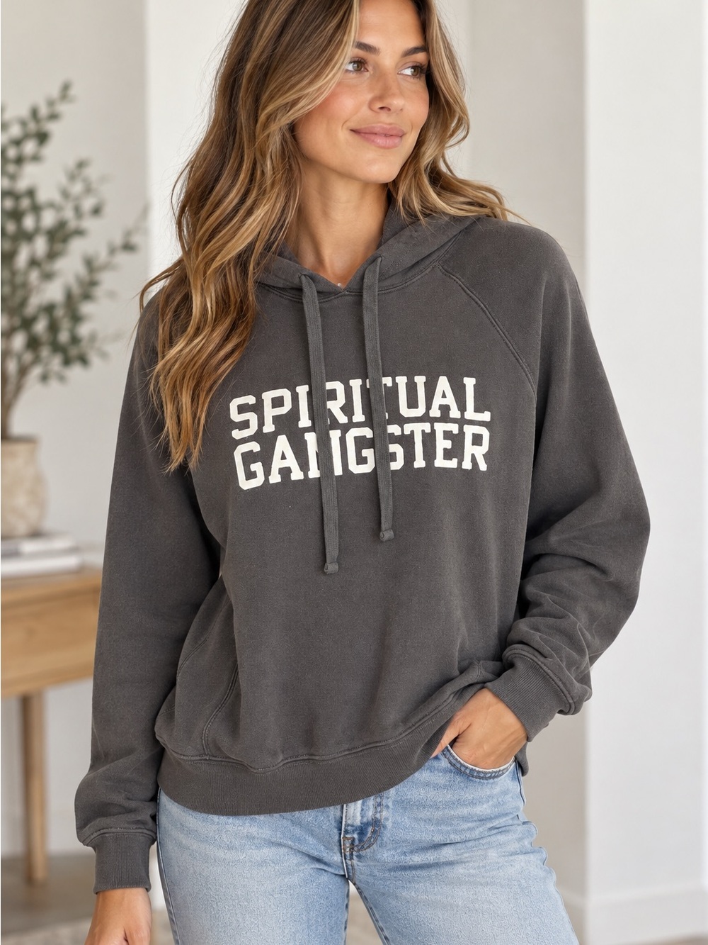 Spiritual Gangster Dark Grey Hoodie Sweatshirt with White Logo